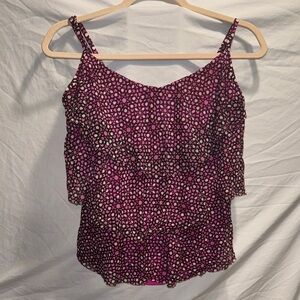 Tropical Escape Pink and Black Patterned Swim Camisole
